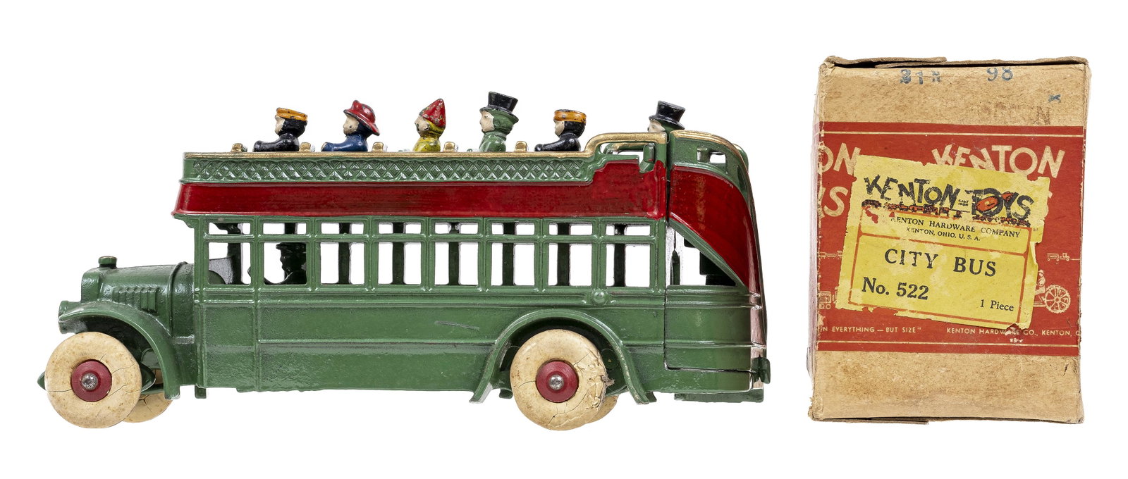 Double Decker Bus - Eight Window Version Iron Toy: Made by Kenton Hardware Company. Kenton, Ohio - 1930 - 11" Long.