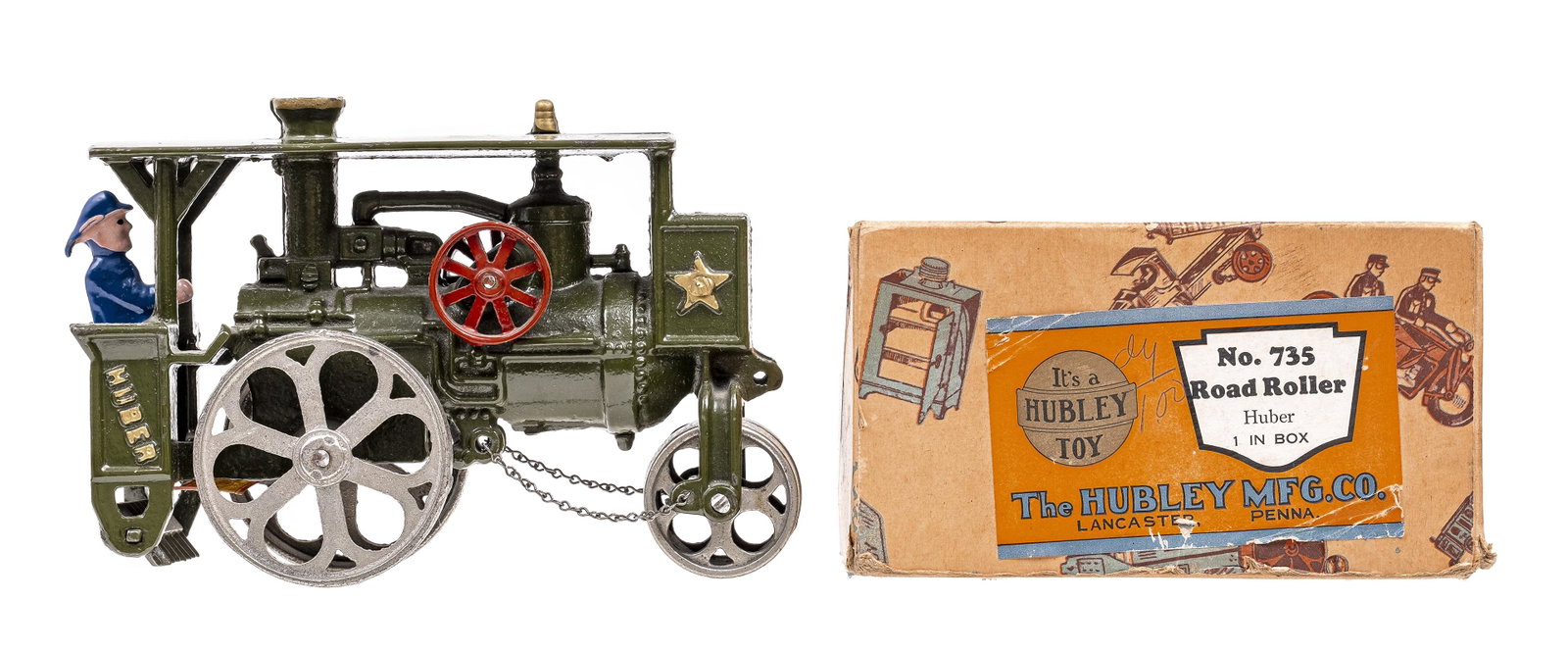Huber Road Roller Iron Toy: Made by Hubley Toy Company. Lancaster, Pa. - 1930 - 7 3/4" Long.