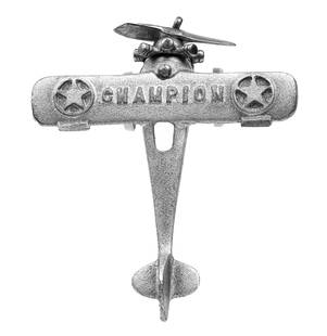 Champion Airplane - Silver Iron Toy: Nickel Wheels. Made by Champion Hardware Co. Geneva, Ohio - 1930 - 5" L x 4 1/4" WS.