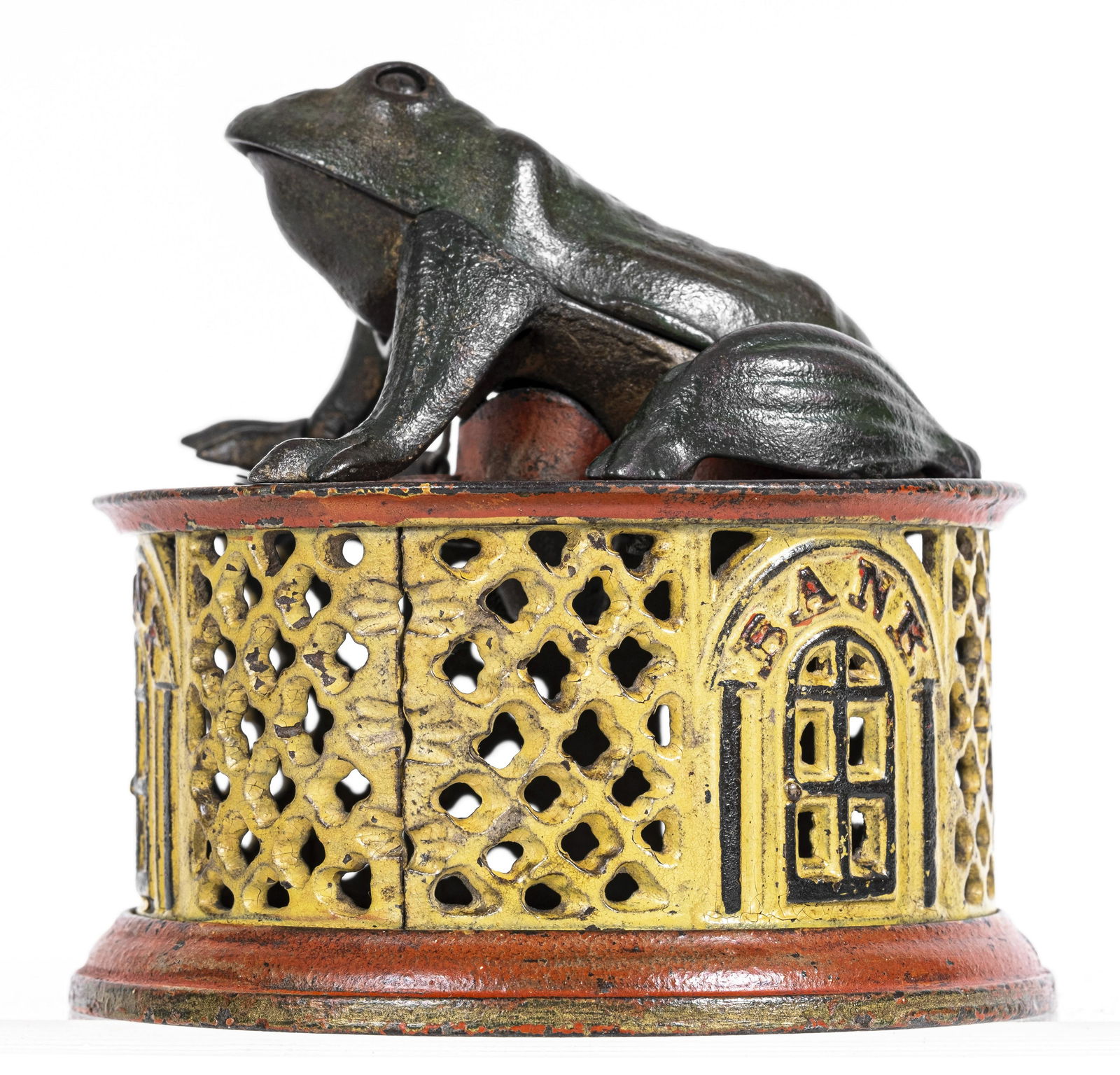 Frog on Lattice Iron Mechanical Bank (1 of 4)