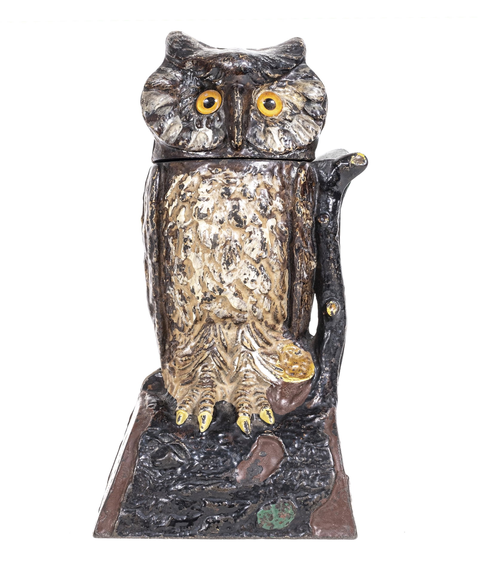 Owl Turns Head Iron Mechanical Bank: J. & E. Stevens Company. Cromwell, Connecticut - 1880's.