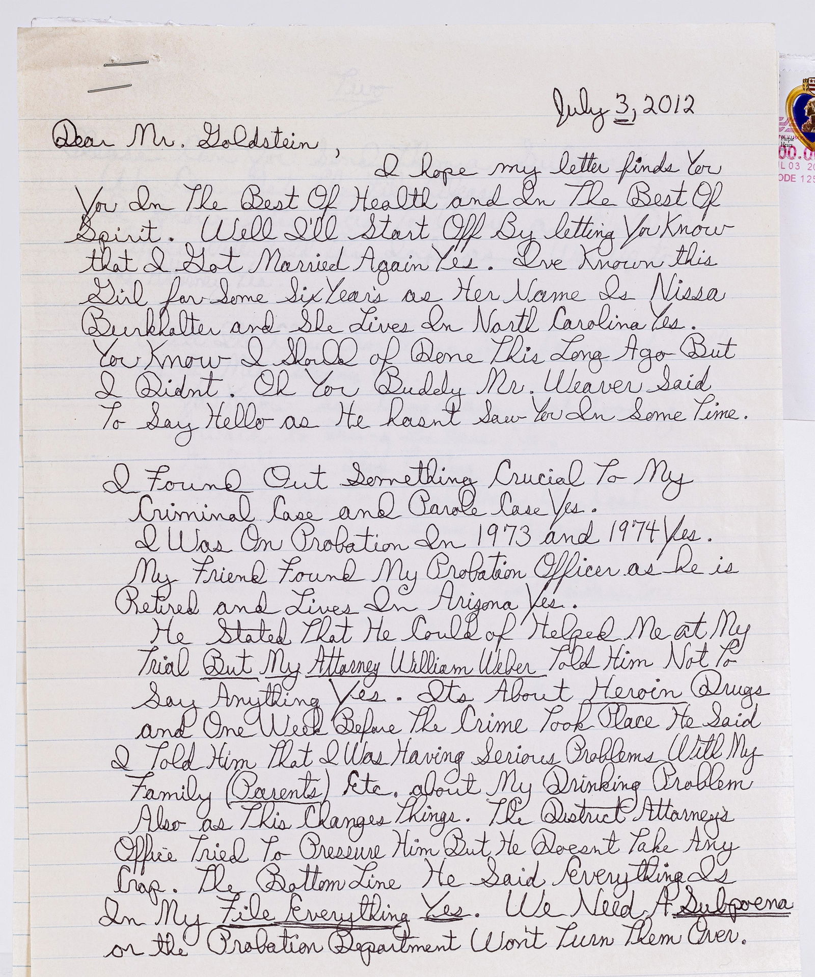 Important Letters Pertaining to Mr. Ronnie DeFeo Jr. (1 of 2)