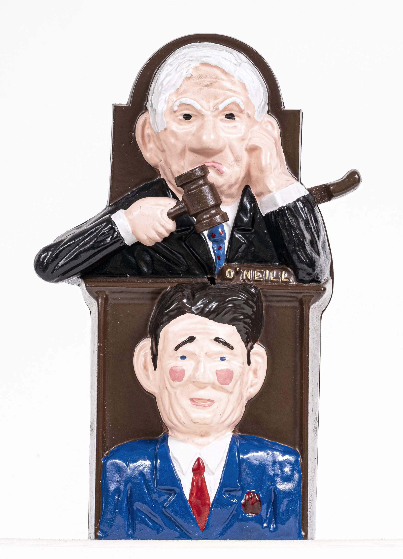 The Great Political Feud - Miley's Mechanical Bank: Made by Miley's Inc. Marion, Ohio - 1983 - 10" Tall. Cast Aluminum. The gold ole days when partisanship was cast aside to move forward legislation that was good for the US Citizens.
