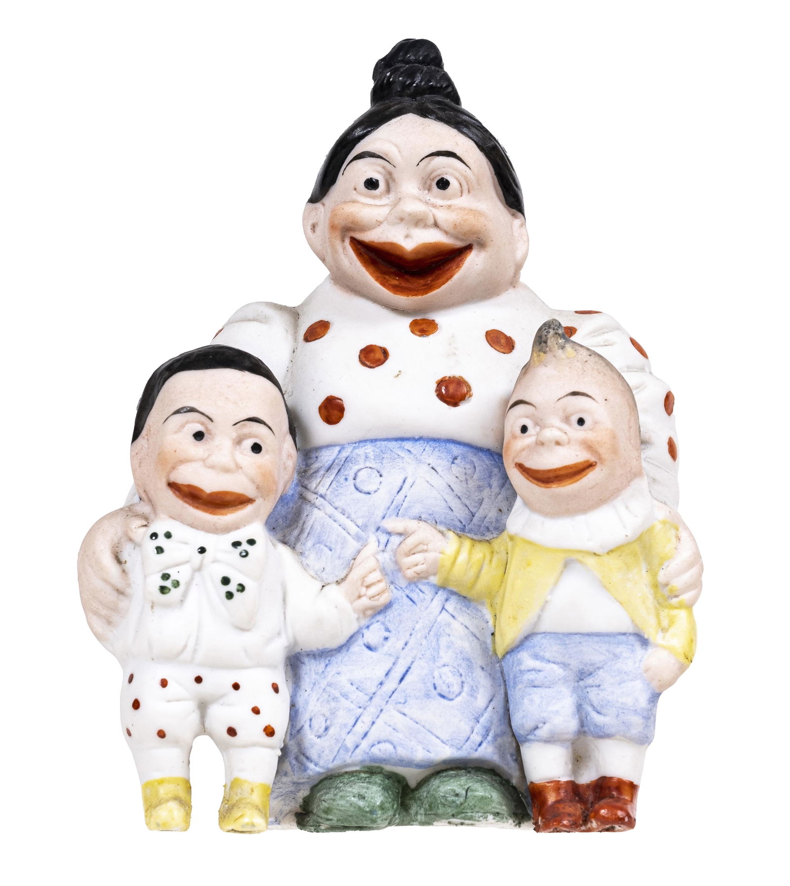 Mama Katzenjammer & Her Sons Rare and Unusual Bisque Figurine: Unknown German Manufacturer. Circa Early 1900's - 4 1/4" Tall.