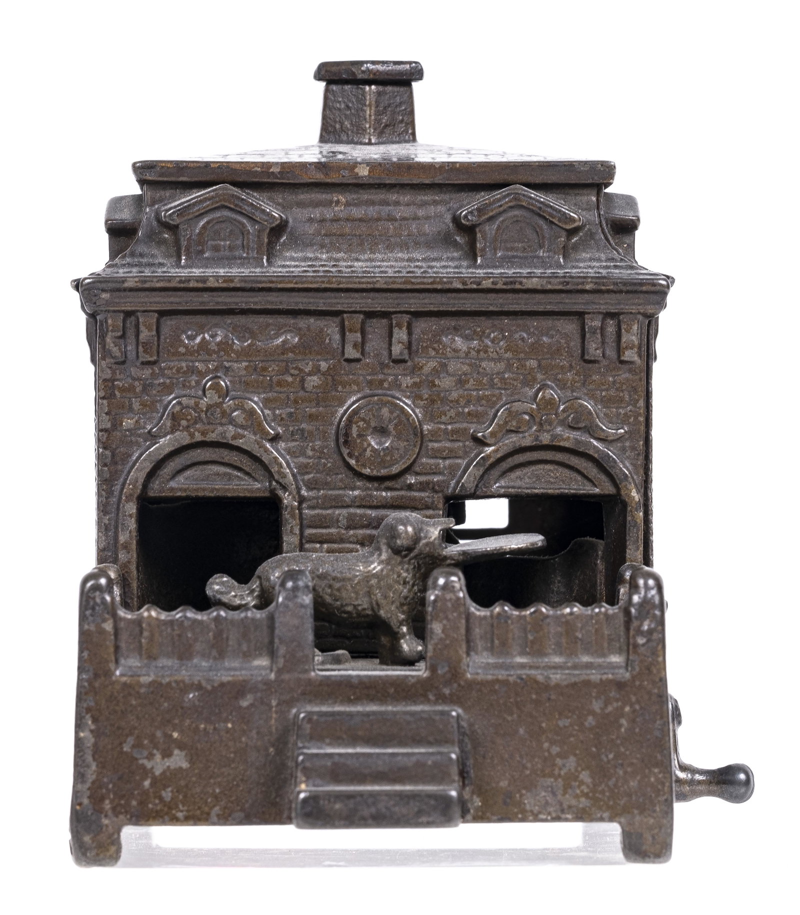 Dog on Turntable - Cast Iron Mechanical Bank: Made by H. L. Judd Mfg. Company. Wallingford, Connecticut - 1890s.