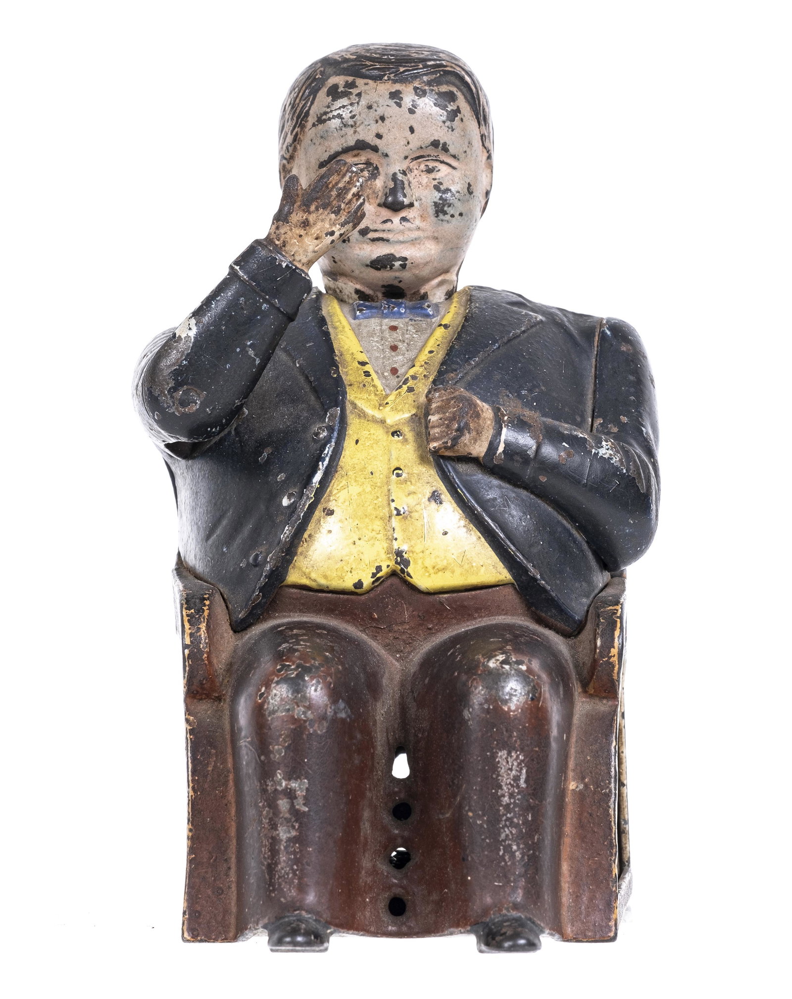 Tammany - Hall's Patent Version - Cast Iron Mechanical Bank: Made by the J. & E. Stevens Company. Cromwell, Connecticut - Circa 1880. This image of the infamous political operator known as Boss Tweed has captivated collectors for decades. In the Tammany Bank, w