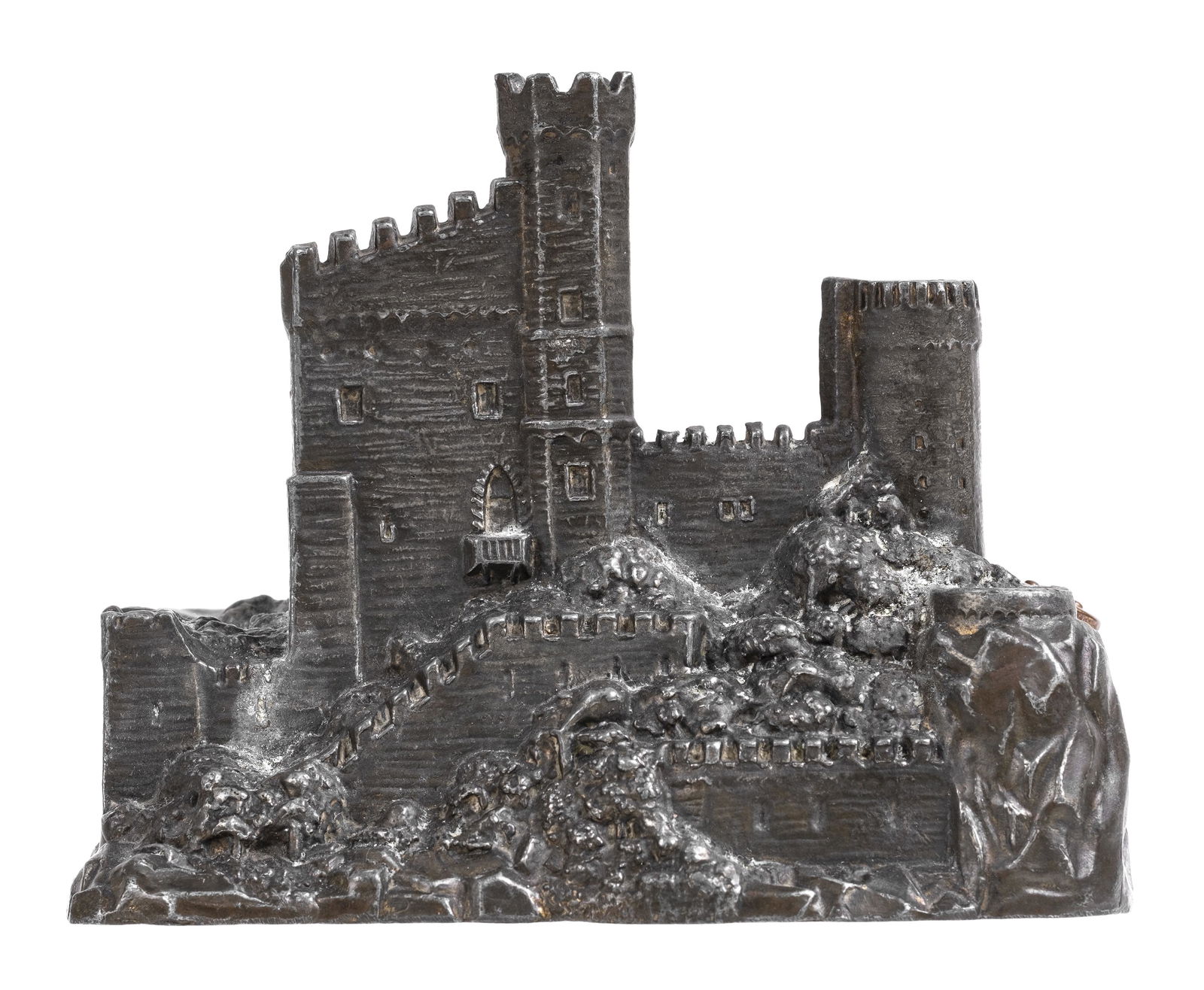 Castle atop Rocks Spelter Bank: German - 1930 - 5 3/4" Long.