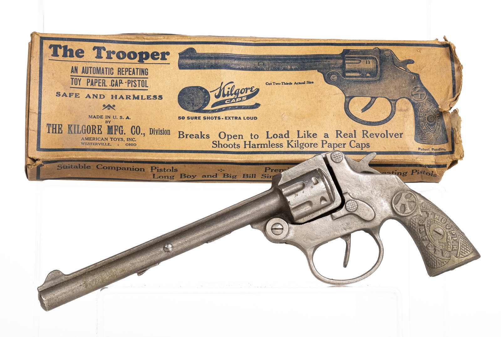 "The Trooper" Cast Iron Cap Gun: Kilgore Mfg. Company. Westerville, OH - 1930 - 9 1/2" Long.