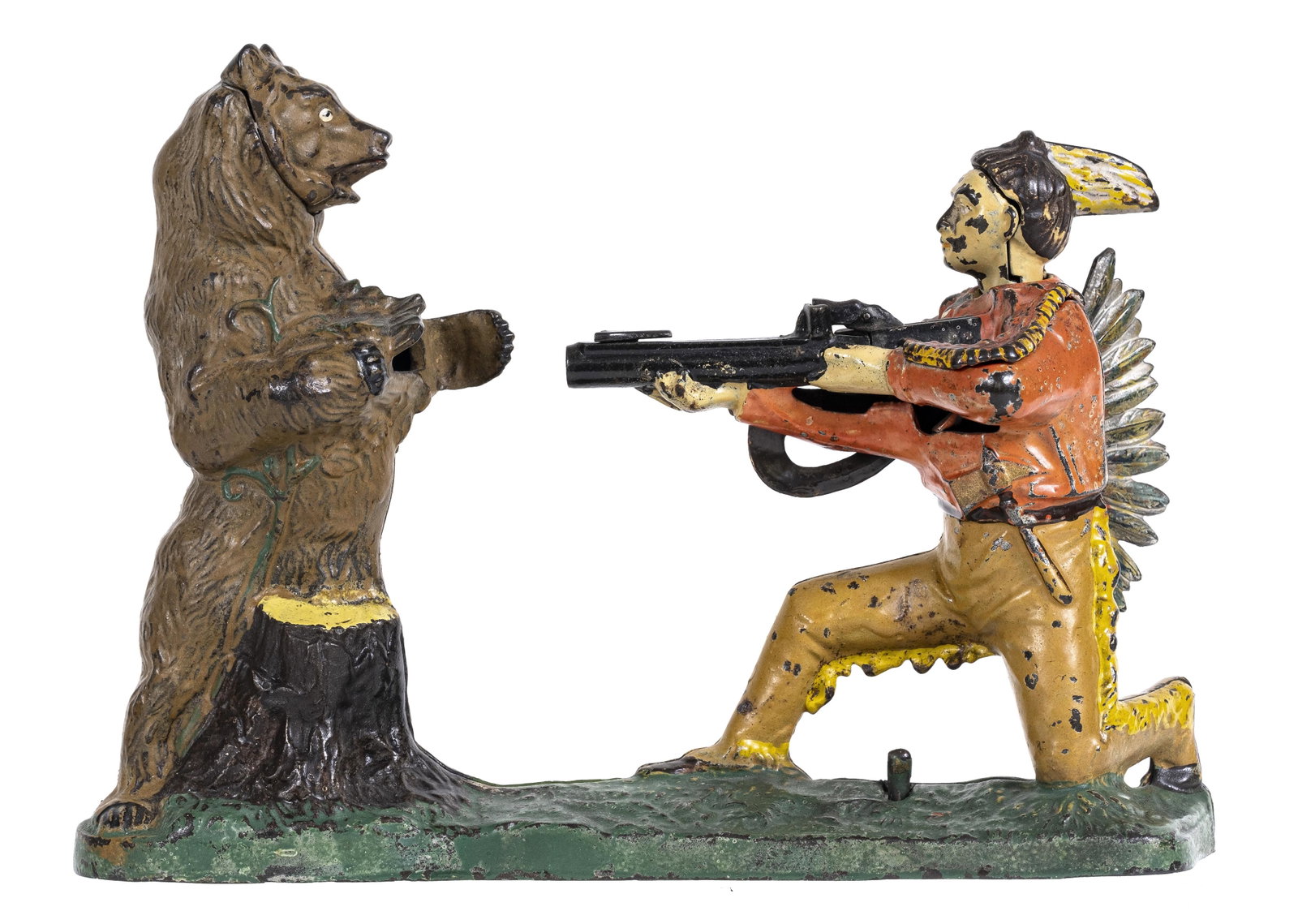 Indian and the Bear Iron Mechanical Bank: Made by J. & E. Stevens Company. Cromwell, Connecticut - Late 1890's.