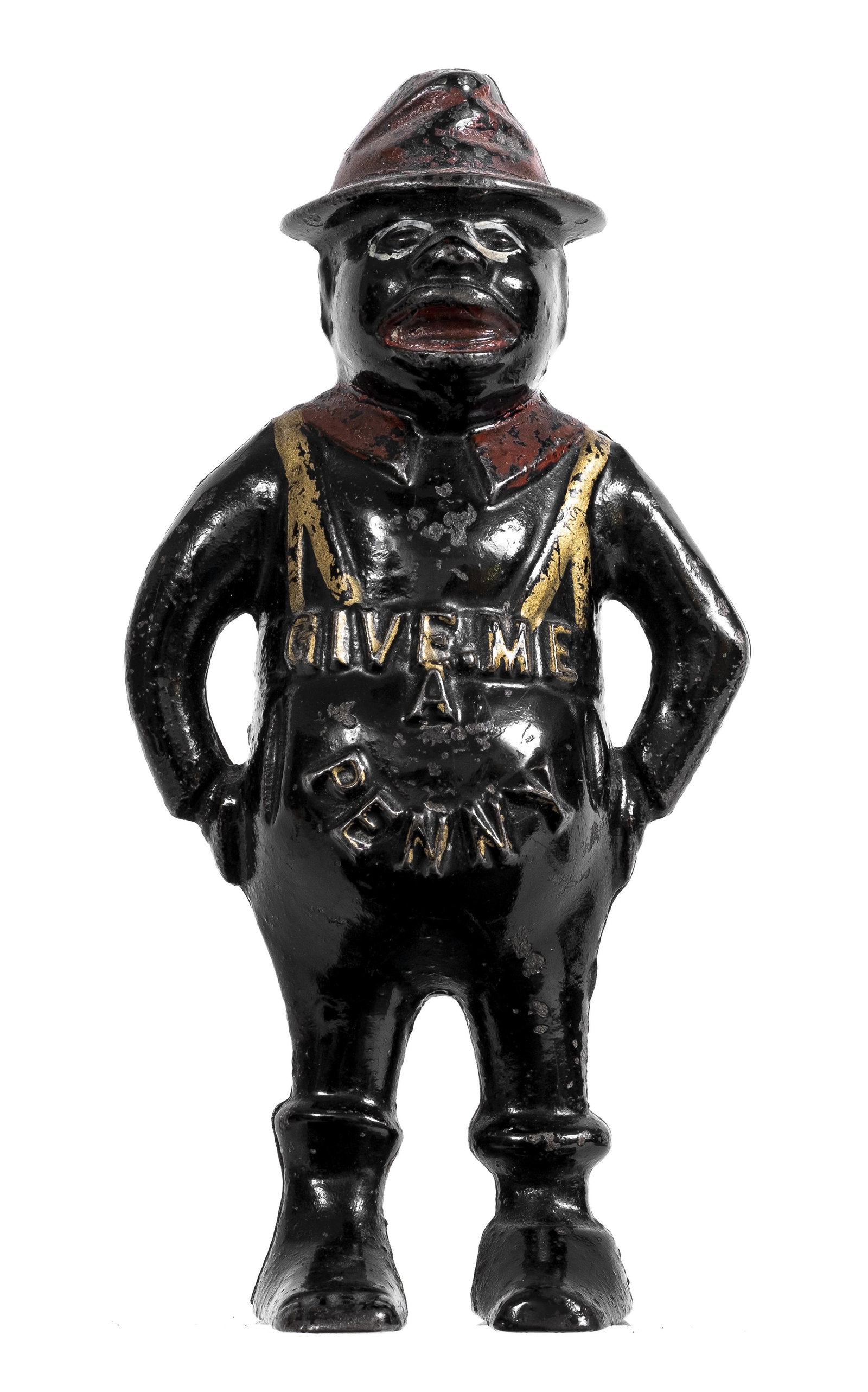 Give Me a Penny Iron Bank: Screw Version. Hubley Mfg. Company. Lancaster, PA - 1920 - 5 5/8" Tall.
