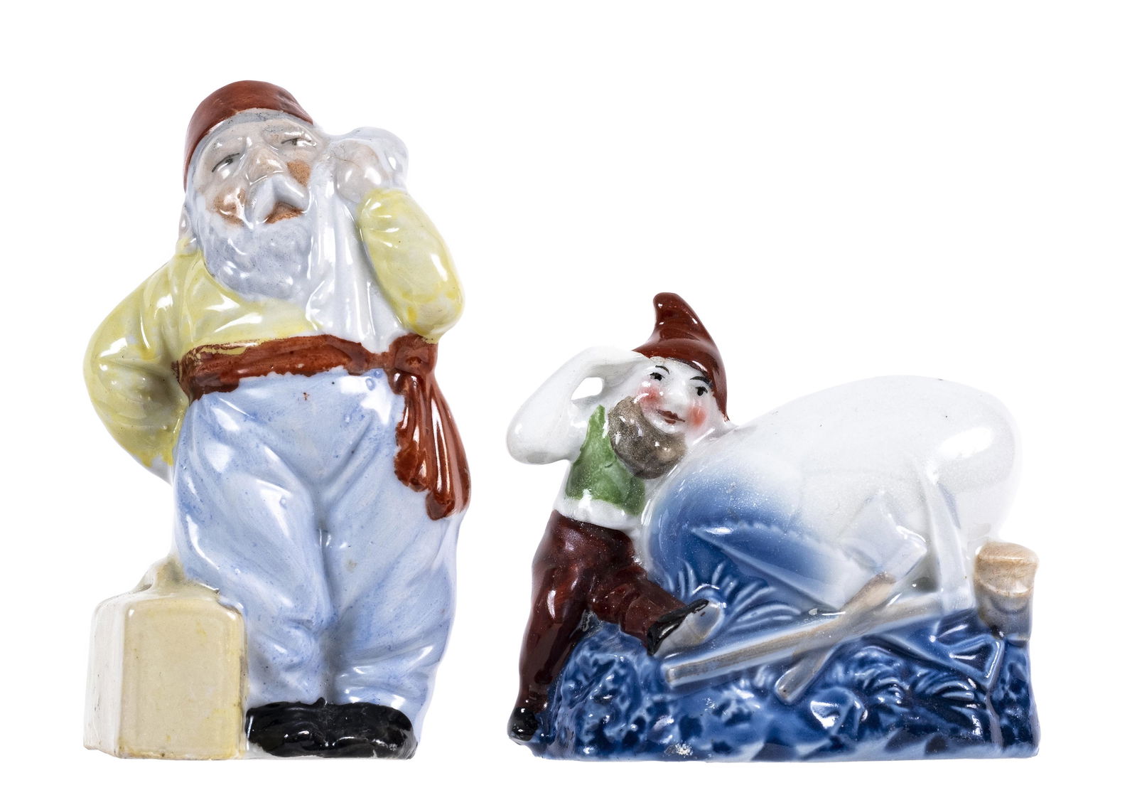 Man with Fez & Suitcase & Gnome Beside Large Egg - Ceramic Bank (1 of 2)