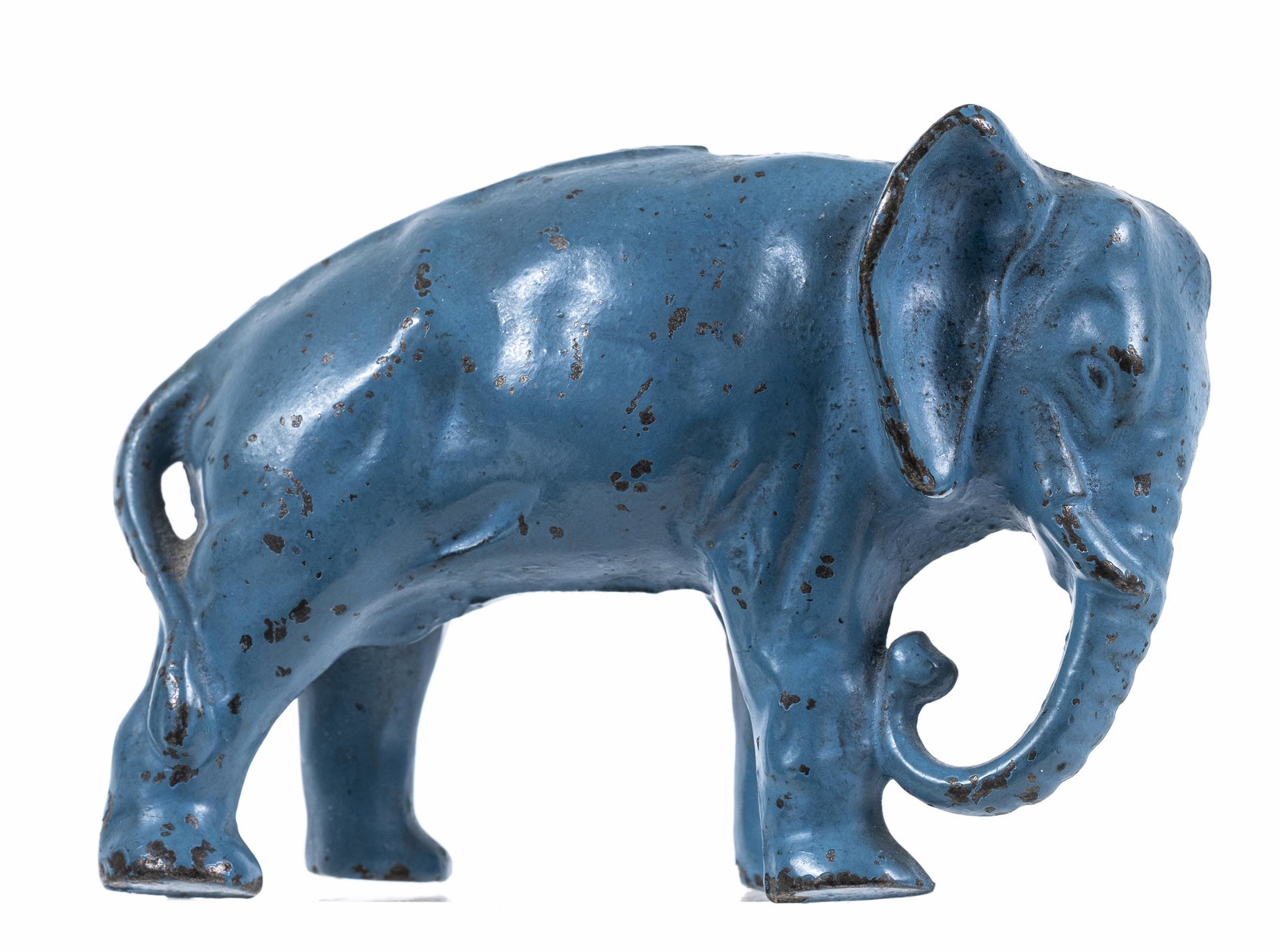 Blue Elephant with Tucked Trunk - Cast Iron Bank (1 of 2)
