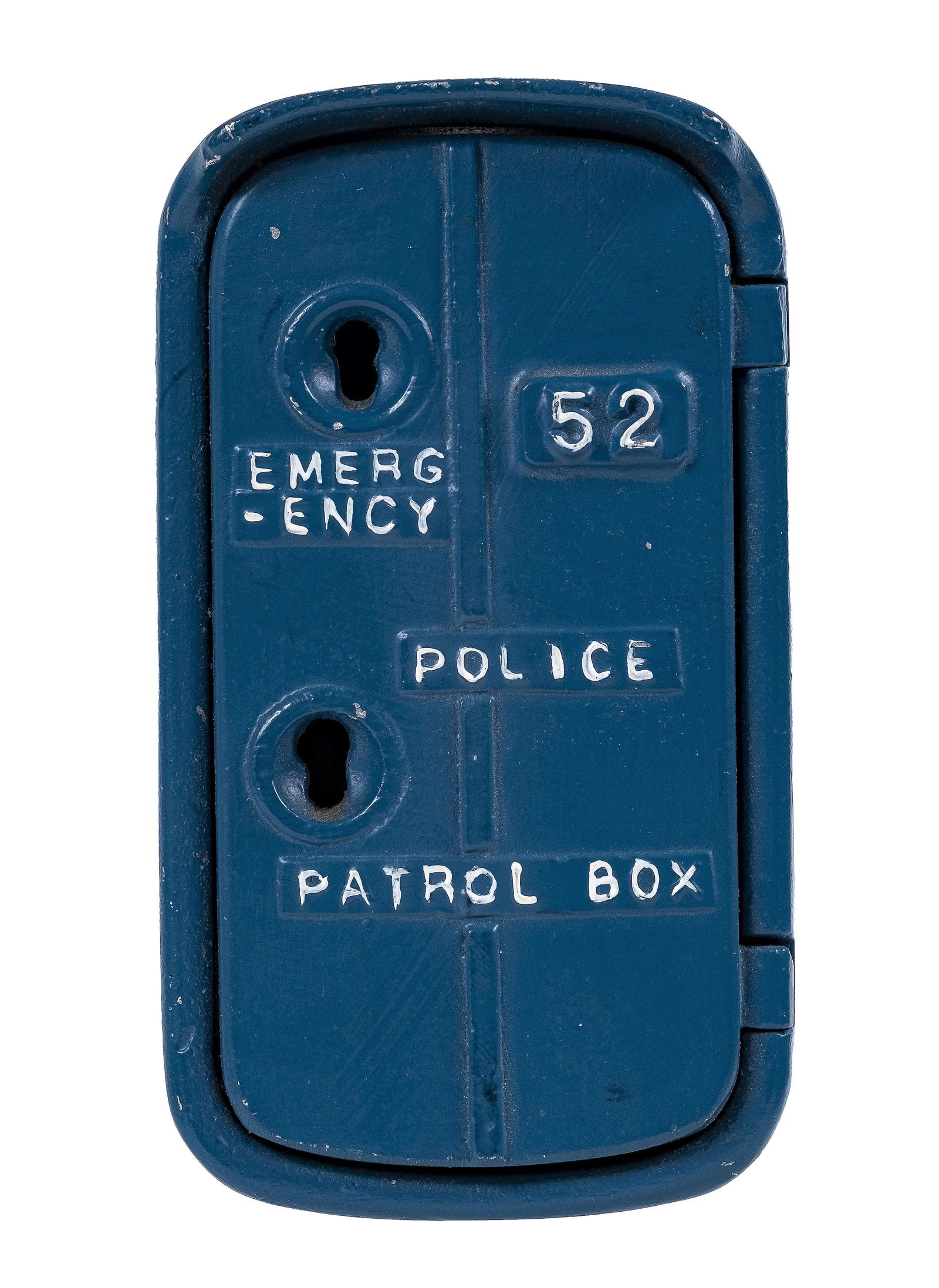 Blue Emergency Call Box Aluminum Still Bank Auction