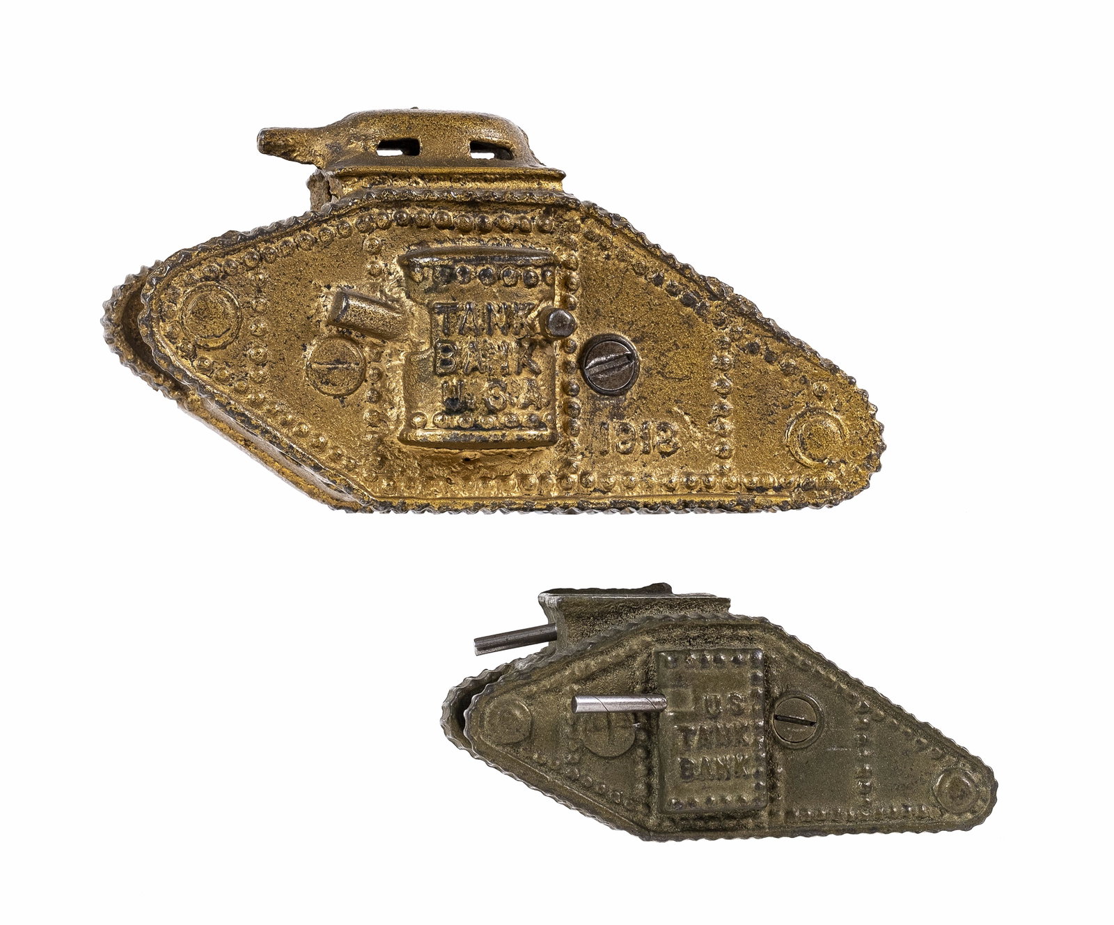 Lot of Two U. S. Tank Banks: Both by A. C. Williams Company. Ravenna, Ohio - Both Circa 1918. Ex - Frank Kidd Collection.