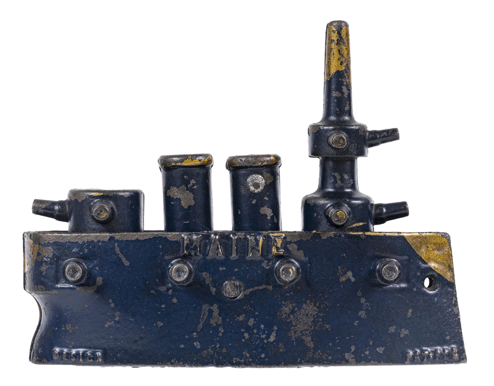 Large Navy Blue U. S. Maine Battleship - Cast Iron Still Bank (1 of 3)
