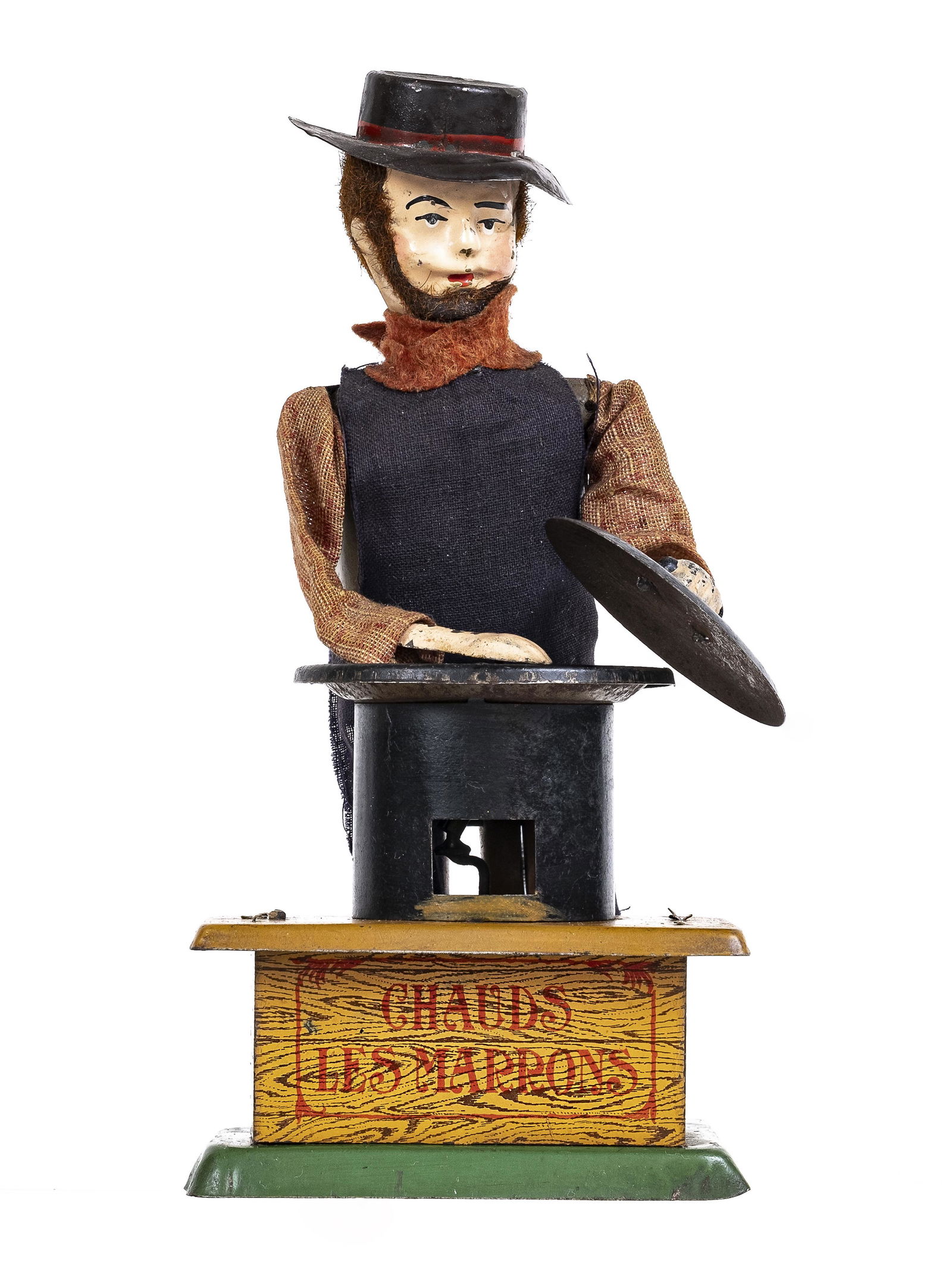 Hot Chestnut Street Vendor - Tin Windup Toy: Made by Fernand Martin Company. France - Early 1910's - 7 1/2" Tall.