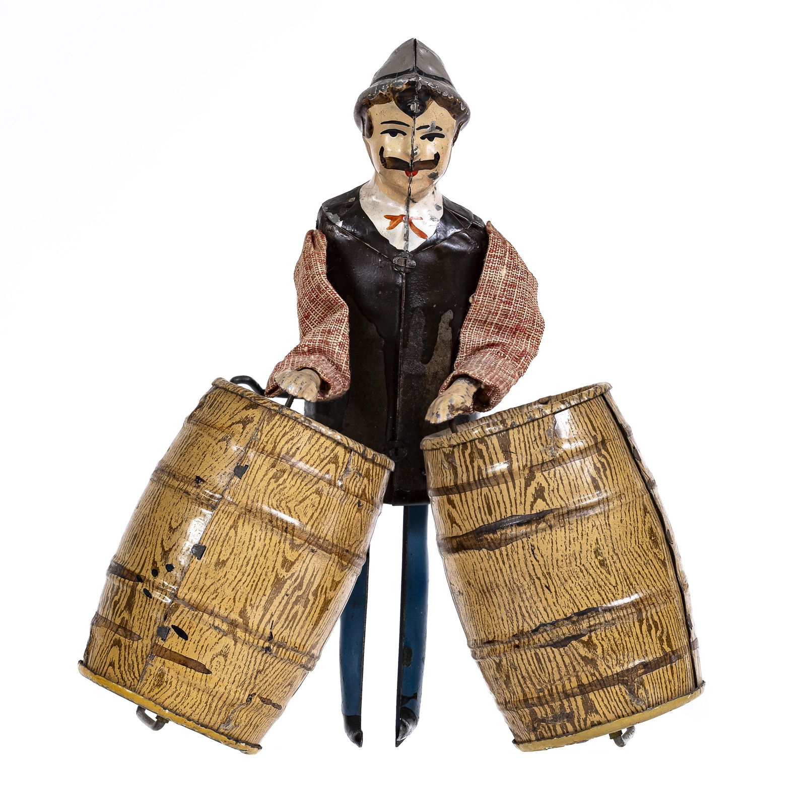 Tradesman Spinning Two Barrels - Tin Windup Toy: Made by Fernand Martin Company. France - Early 1900's - 7 1/2" Tall. The movement portrayed by this toy is surprisingly realistic and totally amazing.