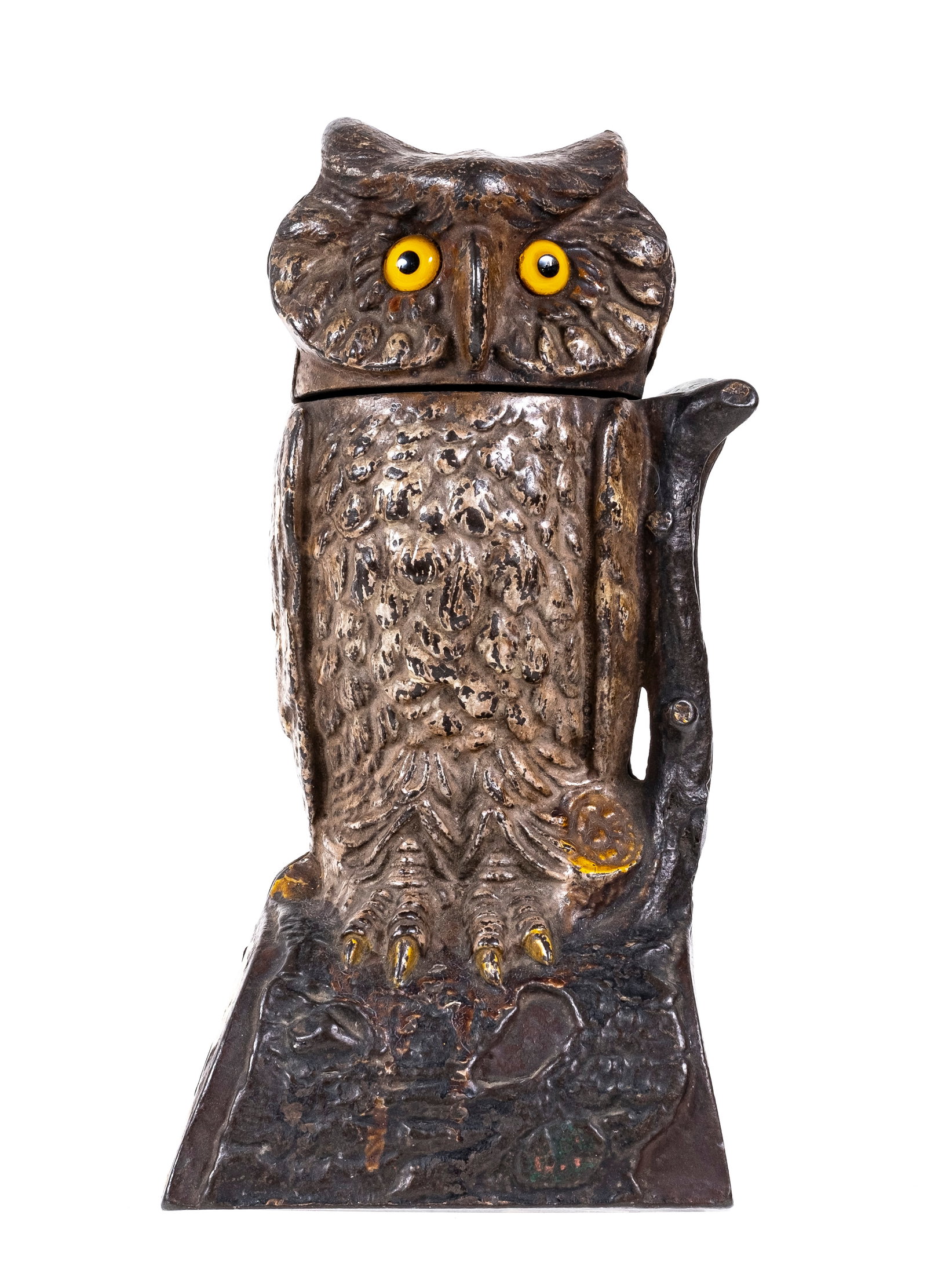 Owl Turns Head - Cast Iron Mechanical Bank: Made by J. & E. Stevens Company. Comwell, Connecticut - circa 1880's. Made of Cast Iron. 7 1/2" Tall. Works well.