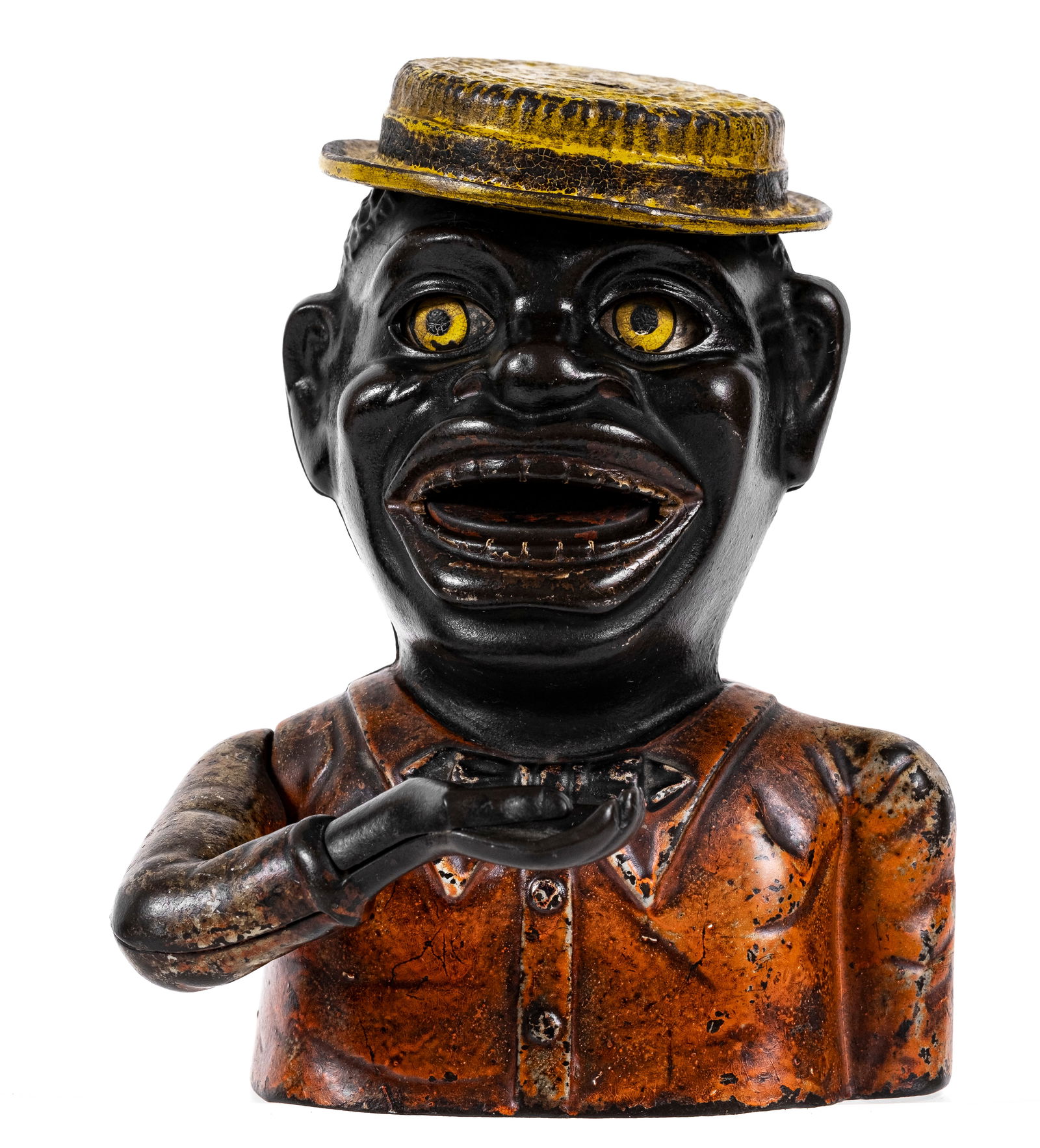 Jolly Man with Straw Hat - RARE - Cast Iron Mechanical Bank (1 of 5)