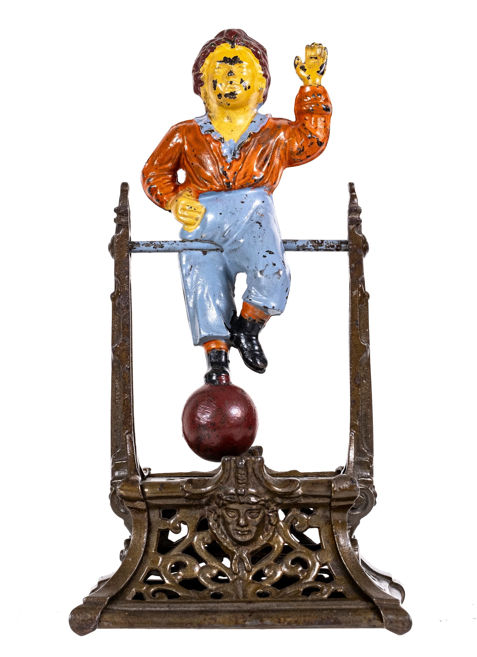 Boy on Trapeze - Cast Iron Mechanical Bank: J. Barton Smith. Philadelphia, Pennsylvania - 1890's.