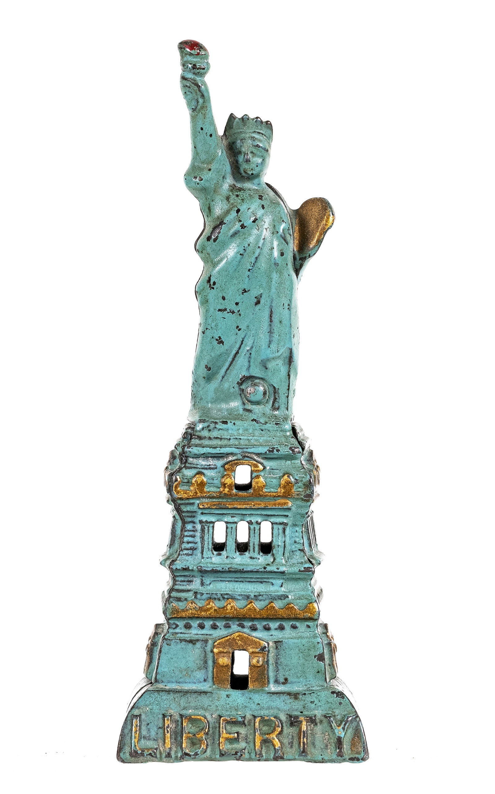 Statue of Liberty - Cast Iron Still Bank: Mid Size. Kenton Hardware Company. Kenton, Oh. - 1915 - 6 3/8" Tall.