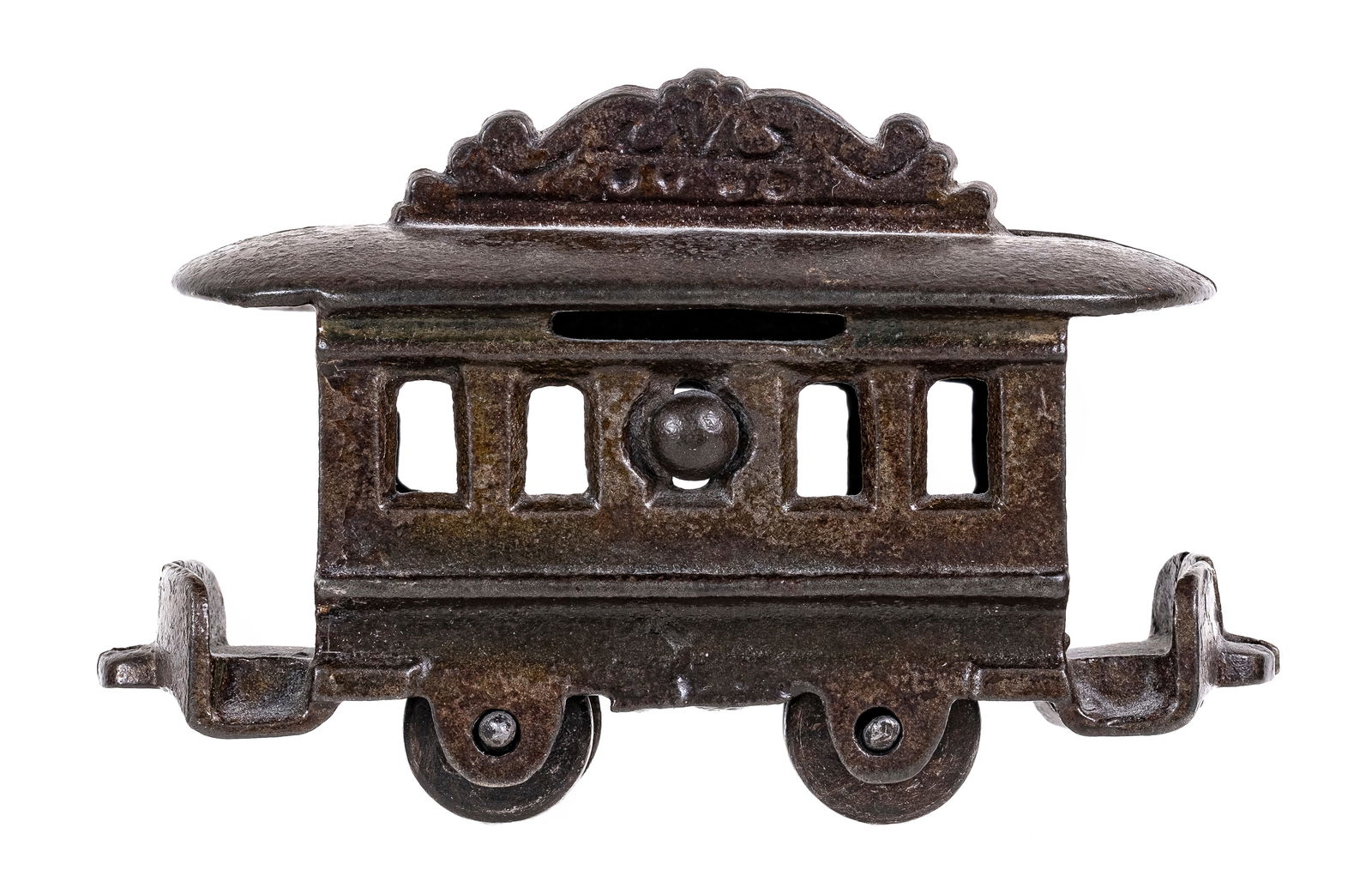Trolley - Cast Iron Still Bank: Grey Iron Casting Company. Mount Joy, Pa. - 1895 - 4 5/8" L.