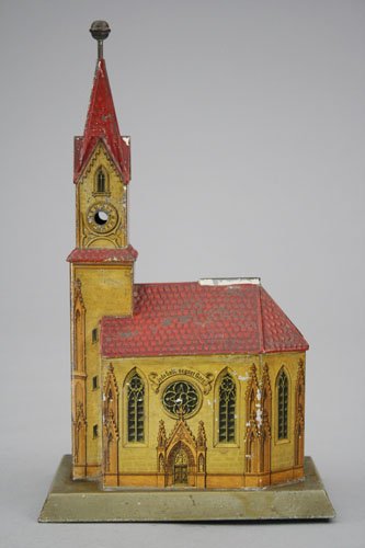 German Church Bank / Cigar Cutter: Probably Gebruder Bing – Circa 1895 12” H x 7” W Material: Tin
