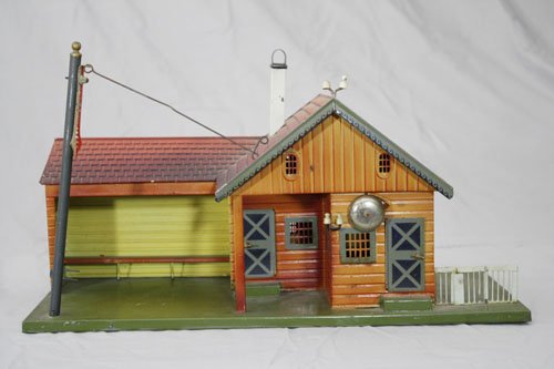 Postal Station – 1 Gauge Bing: Bing • Germany – Circa 1925 This is a scarce and desirable station. It is in unusually great condition. It is 19” long x 9” deep. Material: Tin This station is made, not Marklin as previously 