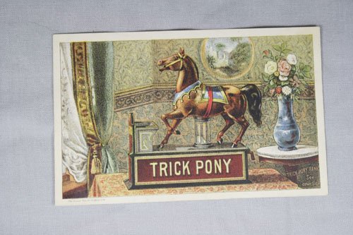 Trick Pony Trade Card: Shepard Hardware – Circa 1885 • Distributor Card The distributor, “Thomas C. Wewell & Co.”, used this trade card: 77 Pearl Street, Boston, Massachusetts. Provenance: Robert Brady Collection