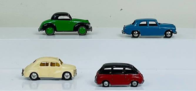 Three Mercury/ One Norev miniatures Autos: By Mercury Toys, Italian/French 1960s - 2 3/4" - 3 3/4" Long