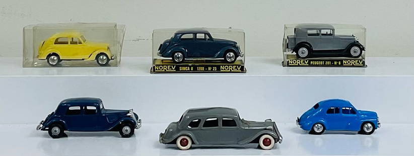 Six Plastic Cars: By Norev, French 1960s - 3" - 4" Long