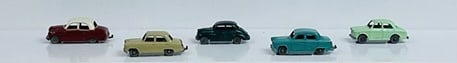 Five Tiny Cars: By Lesney, English 1950/60s - 2" Long
