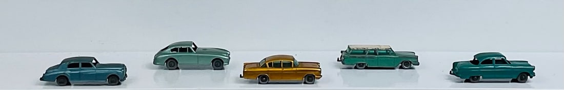 Five Tiny Cars: By Lesney, English 1950/60s - 2 1/4" - 2 1/2" Long