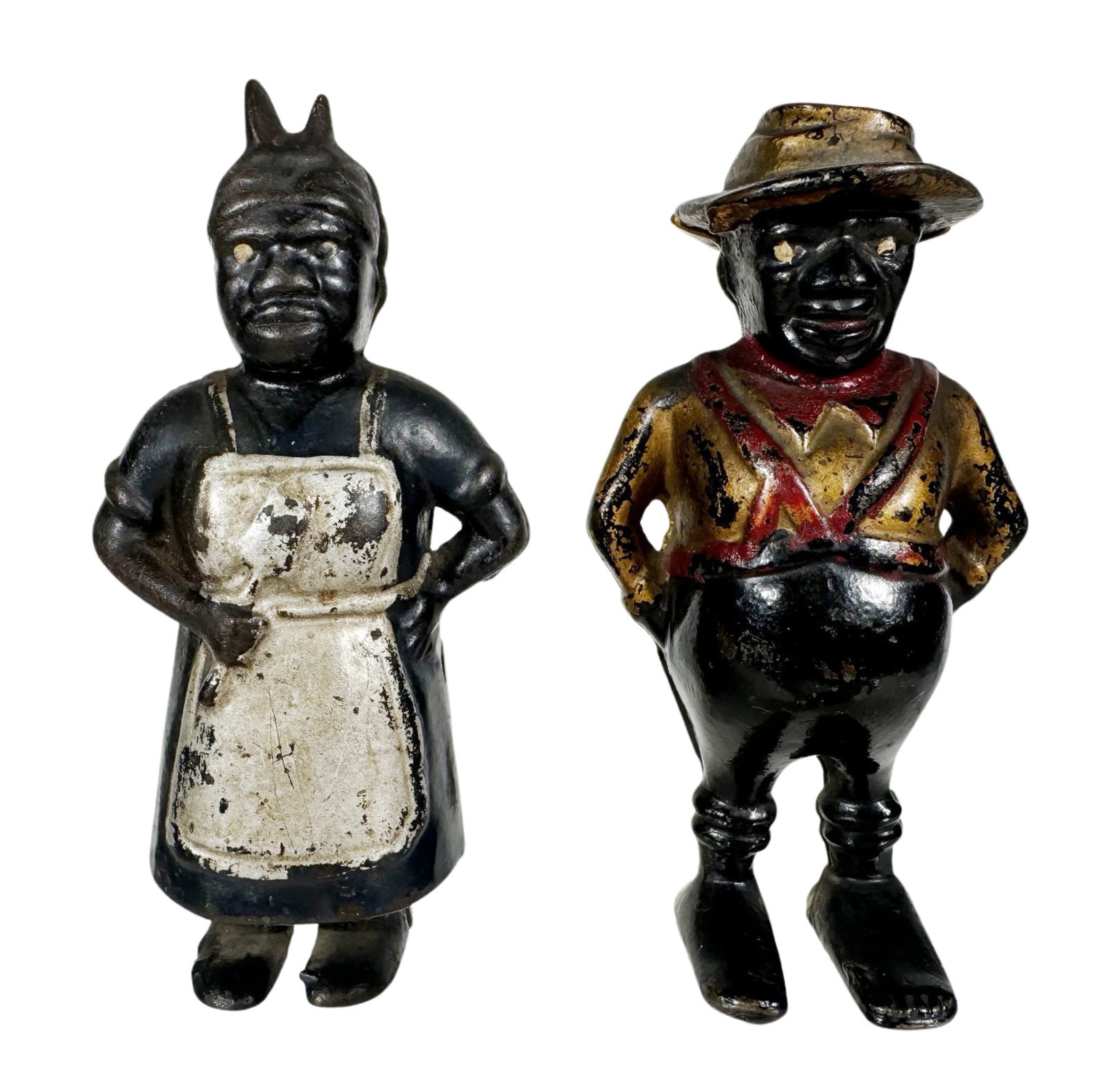 Sharecropper / Mammy w/ Spoon Iron Banks: Made by A. C. Williams. Ravenna, Ohio - 1920's. 5 1/2" to 5 7/8" Tall.