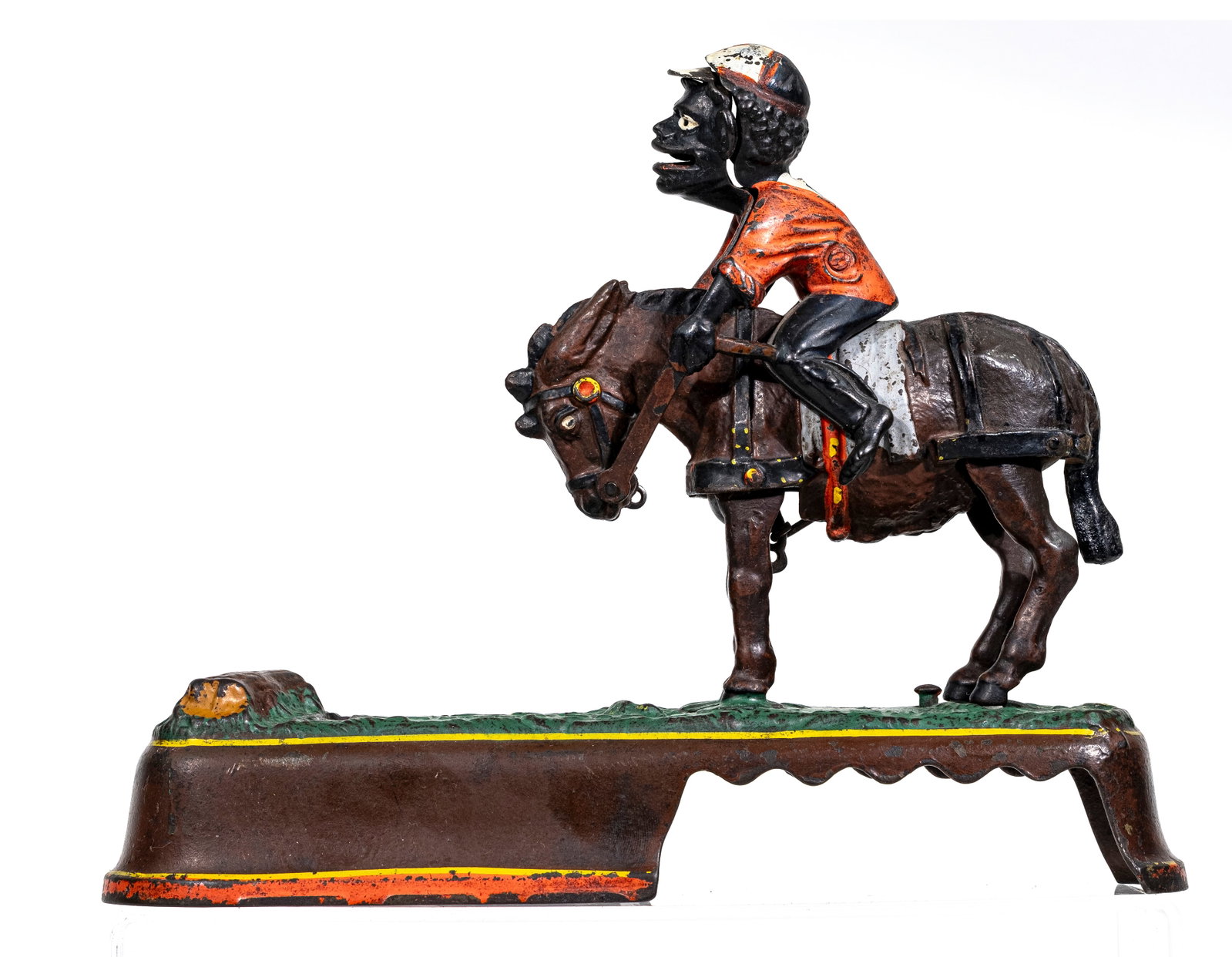 Spise a Mule - Jockey Over Bank: J. & E. Stevens Company. Cromwell, CT - 1890's.