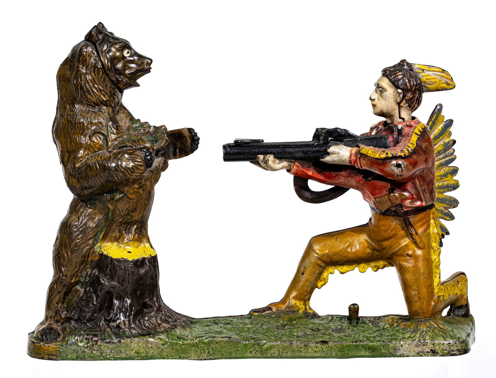 Indian & Brown Bear - Mechanical Bank: J. & E. Stevens Company. Cromwell, CT - 1890's.