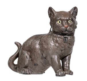 Large Seated Gray Cat - Spelter Bank