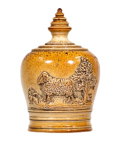 Ewe & Ram in a Landscape Rare Ovoid Form Stoneware Bank