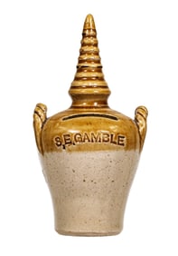 S. E. Gamble's Birth Bank Ovoid Two Handled Crock with a Stylized Beehive Above