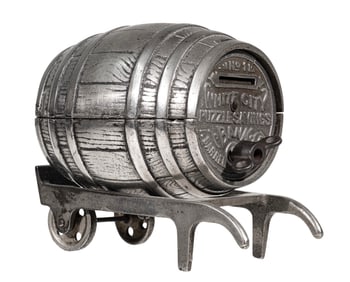 White City Barrel on Cart - Cast Iron Bank