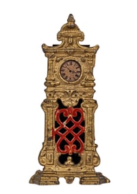 Ornate Hall Clock - Paper Face - Cast Iron Bank