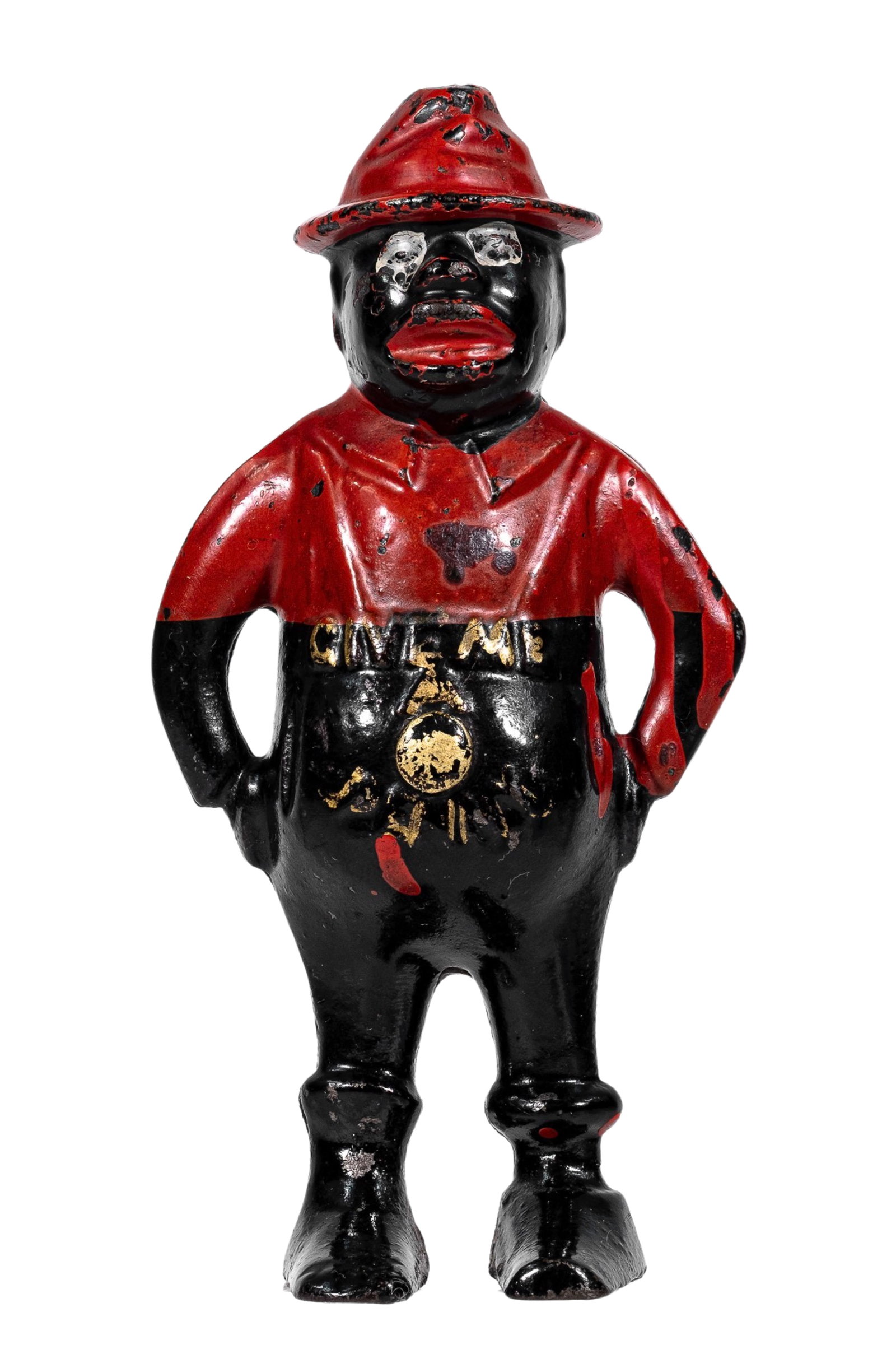 Give Me A Penny - Turnpin - Cast Iron Bank: Made by Wing Mfg. Company. Chicago, Illinois - Late 1890's.