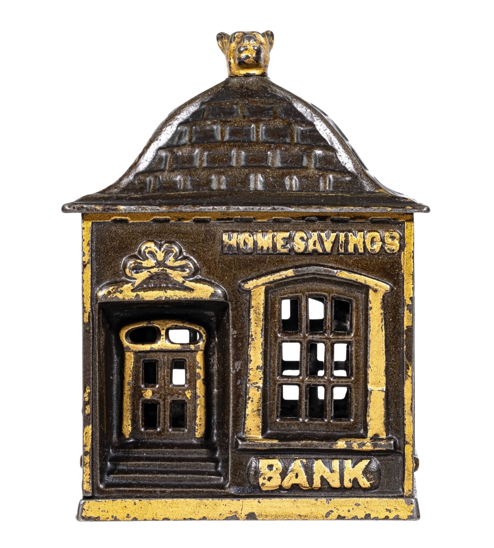 Home Savings Bank with Bear Cub Finial: By the J. & E. Stevens Company. Cromwell, Ct. - Circa 1891.