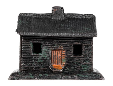 Log Cabin - Center Chimney - Cast Iron Bank