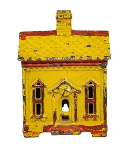 Yellow One Story House - Cast Iron Bank
