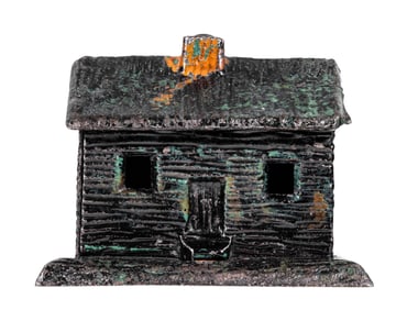 Log Cabin - Center Chimney - Cast Iron Bank