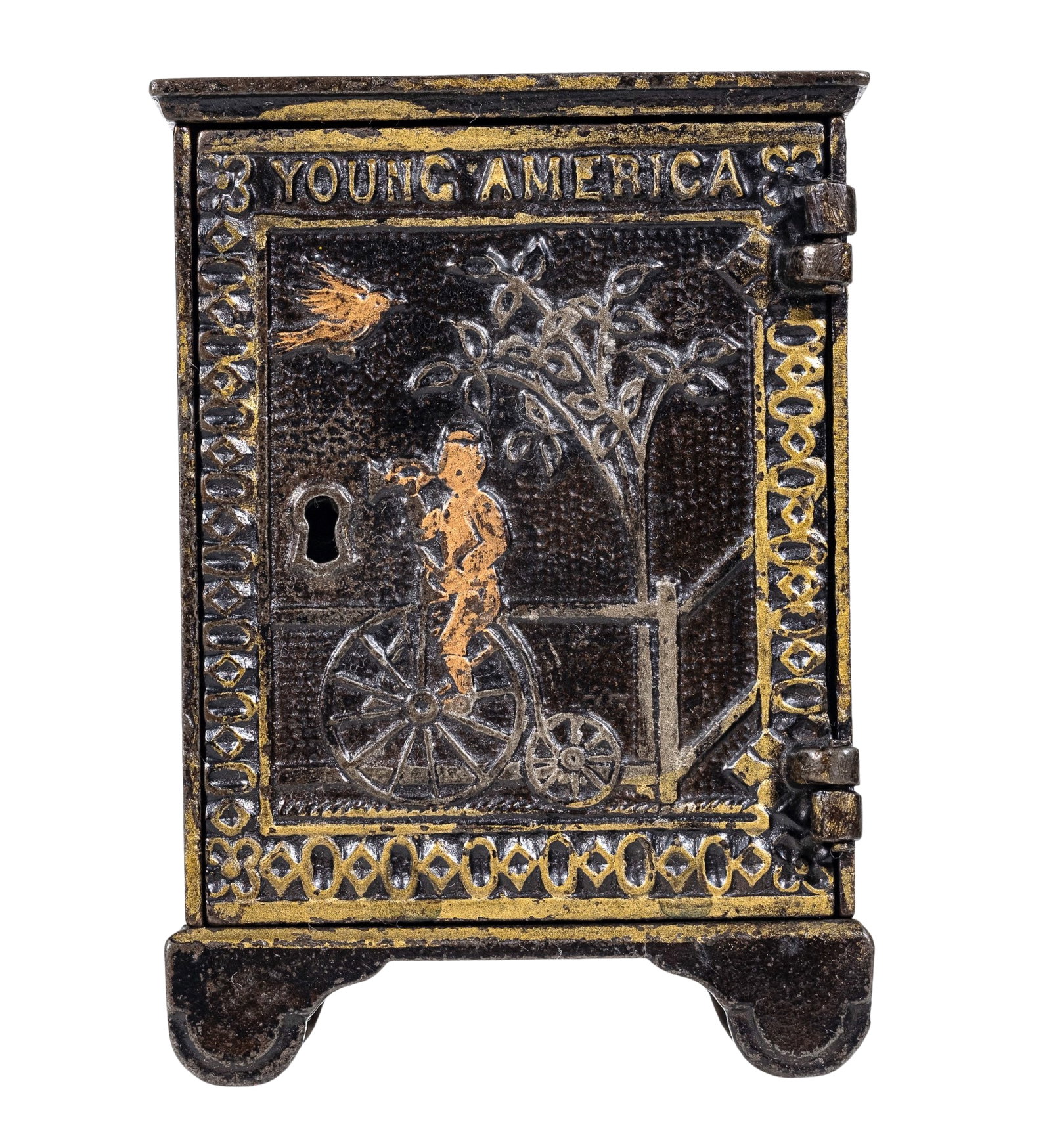 Young America - Cast Iron Bank: Made by Kyser and Rex Company. Philadelphia, Pa. - Circa 1882 - 4 3/8" Tall.