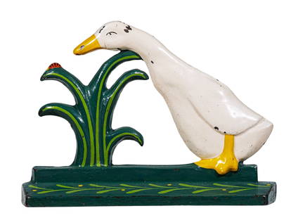 Duck and Ladybug - Rare - Cast Iron Doorstop: American - Circa 1920's - 10 1/2" Long. A scarce and very desirable doorstop.