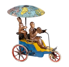 Ampol Three Wheeled Car with Spinning Map Parasol - Tin Toy