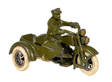 Harley Davidson Police Motorcycle and Sidecar - Cast Iron Toy